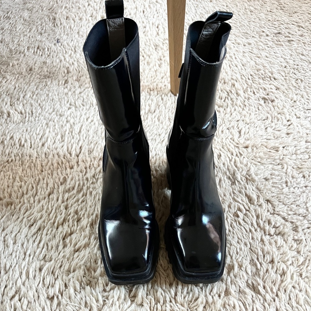 ALLSAINTS Women's Skarlet Square Toe Stretch High Heel Platform Booties